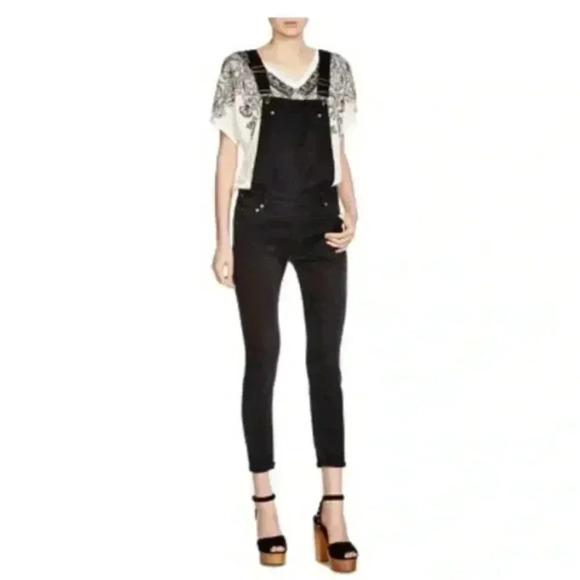 Maje Pila Stretch Denim Overalls Black